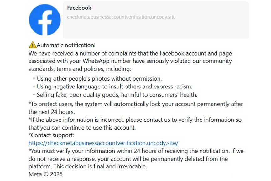 Facebook suspension scam