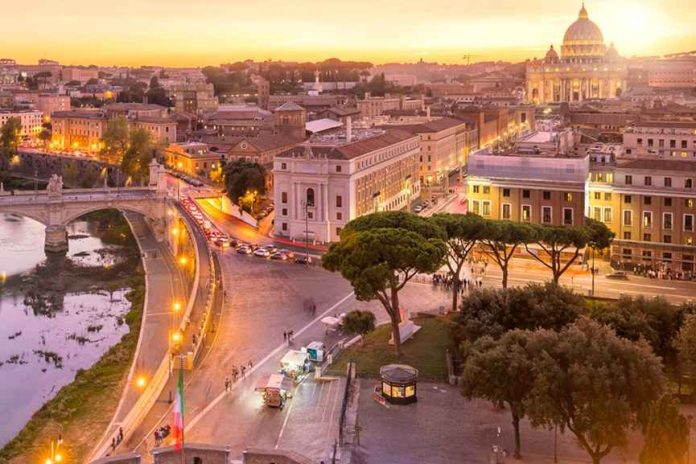 Hotel Selection Guide Rome 2025 – Aerial view of Rome city skyline from Castel Sant’Angelo with landmarks and hotels