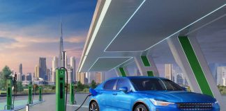 Electric vehicle charging at a DEWA Green Charger station