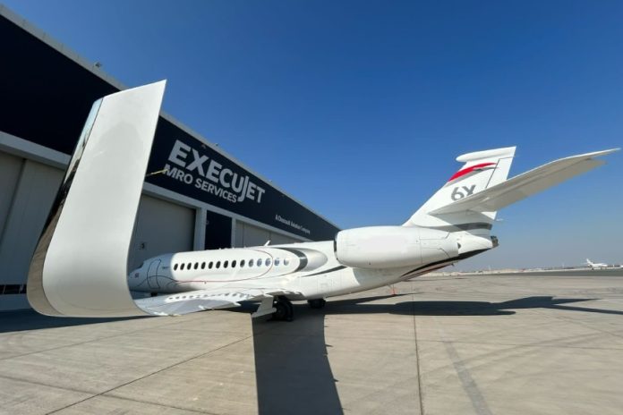 Falcon 6X aircraft at ExecuJet MRO Services