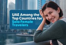 Representative image of a solo female traveler in the UAE, highlighting safety and travel confidence