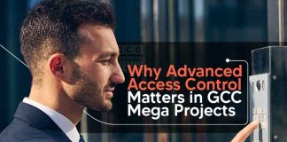 Why advanced access control matters in GCC mega projects Access control system used at commercial building entrance