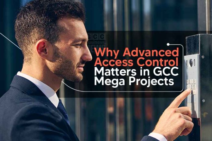 Why advanced access control matters in GCC mega projects Access control system used at commercial building entrance