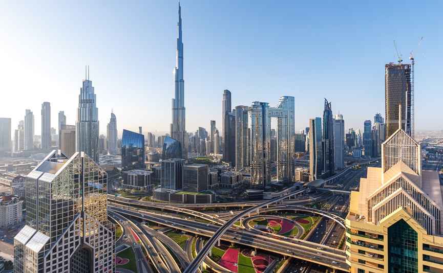 Dubai skyline with Burj Khalifa and modern business district representing UAE growth and infrastructure