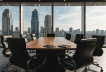 Modern executive boardroom overlooking city skyline, representing Orizon Concierge and executive time management solutions for business leaders in Dubai.
