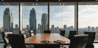 Modern executive boardroom overlooking city skyline, representing Orizon Concierge and executive time management solutions for business leaders in Dubai.