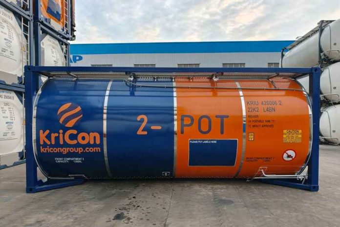 Kricon isotank container illustrating tank containers vs IBCs and barrels in bulk liquid logistics Kricon isotank container illustrating tank containers vs IBCs and barrels in bulk liquid logistics