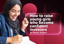 How to raise young girls who become confident investors Young woman writing notes beside the headline “How to Raise Young Girls Who Become Confident Investors” by Akshay Sardana from Continental Group.