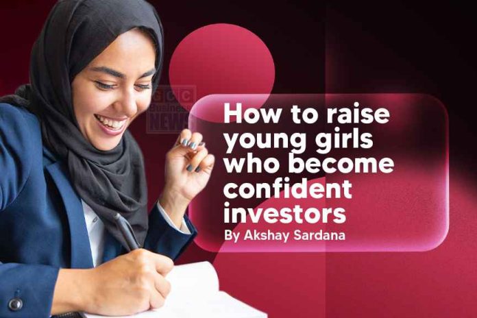 Young woman writing notes beside the headline “How to Raise Young Girls Who Become Confident Investors” by Akshay Sardana from Continental Group. Young woman writing notes beside the headline “How to Raise Young Girls Who Become Confident Investors” by Akshay Sardana from Continental Group.